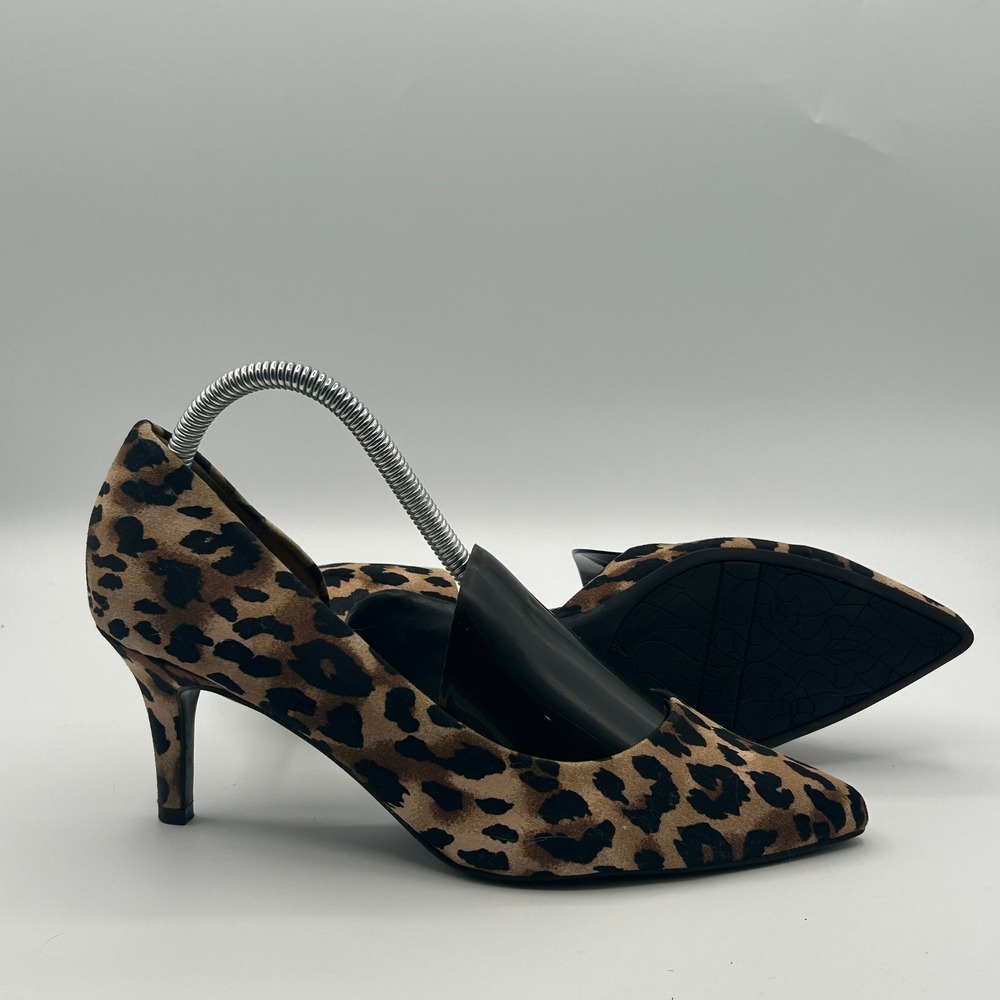 Abella Satine 2 Heel Women 8M Brown Leopard Print Pointed Toe d'Orsay Pumps Chic